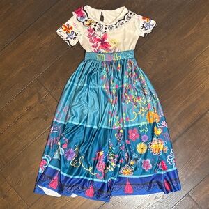 Girls Teal Floral Maxi Dress with White Bodice